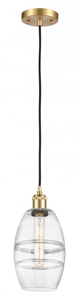 Vaz - 1 Light - 6 inch - Satin Gold - Cord hung - Mini Pendant