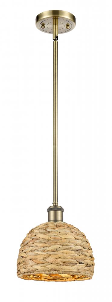 Woven Rattan - 1 Light - 8 inch - Antique Brass - Multi Pendant