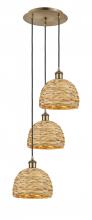  113B-3P-AB-RBD-8-NAT - Woven Rattan - 3 Light - 15 inch - Antique Brass - Cord hung - Multi Pendant