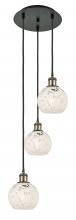  113B-3P-BAB-G1216-6WM - White Mouchette - 3 Light - 13 inch - Black Antique Brass - Cord Hung - Multi Pendant