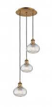  113B-3P-BB-G555-6CL - Ithaca - 3 Light - 13 inch - Brushed Brass - Cord hung - Multi Pendant