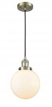  201C-AB-G201-8-LED - Beacon - 1 Light - 8 inch - Antique Brass - Cord hung - Mini Pendant