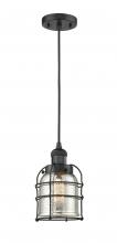  201C-BK-G58-CE-LED - Bell Cage - 1 Light - 6 inch - Matte Black - Cord hung - Mini Pendant