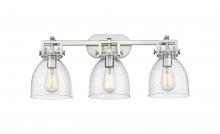 Innovations Lighting 411-3W-SN-G412-7SDY - Newton Bell - 3 Light - 27 inch - Satin Nickel - Bath Vanity Light