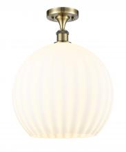  516-1C-AB-G1217-14WV - White Venetian - 1 Light - 14 inch - Antique Brass - Semi-Flush Mount