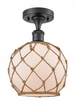  516-1C-BK-G121-8RB - Farmhouse Rope - 1 Light - 8 inch - Matte Black - Semi-Flush Mount