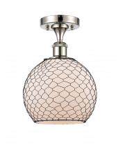  516-1C-PN-G121-8CBK - Farmhouse Chicken Wire - 1 Light - 8 inch - Polished Nickel - Semi-Flush Mount