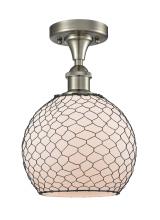  516-1C-SN-G121-8CBK - Farmhouse Chicken Wire - 1 Light - 8 inch - Brushed Satin Nickel - Semi-Flush Mount