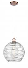  516-1P-AC-G1213-12-LED - Athens Deco Swirl - 1 Light - 12 inch - Antique Copper - Cord hung - Mini Pendant