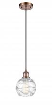  516-1P-AC-G1213-6-LED - Athens Deco Swirl - 1 Light - 6 inch - Antique Copper - Cord hung - Mini Pendant