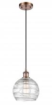  516-1P-AC-G1213-8-LED - Athens Deco Swirl - 1 Light - 8 inch - Antique Copper - Cord hung - Mini Pendant