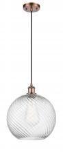  516-1P-AC-G1214-12-LED - Athens Twisted Swirl - 1 Light - 12 inch - Antique Copper - Cord hung - Mini Pendant