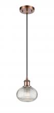  516-1P-AC-G555-6CL - Ithaca - 1 Light - 6 inch - Antique Copper - Cord hung - Mini Pendant