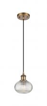  516-1P-BB-G555-6CL - Ithaca - 1 Light - 6 inch - Brushed Brass - Cord hung - Mini Pendant