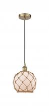 Innovations Lighting 616-1P-AB-G121-8RB-LED - Farmhouse Rope - 1 Light - 8 inch - Antique Brass - Cord hung - Mini Pendant