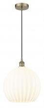  616-1P-AB-G1217-14WV - White Venetian - 1 Light - 14 inch - Antique Brass - Cord Hung - Pendant