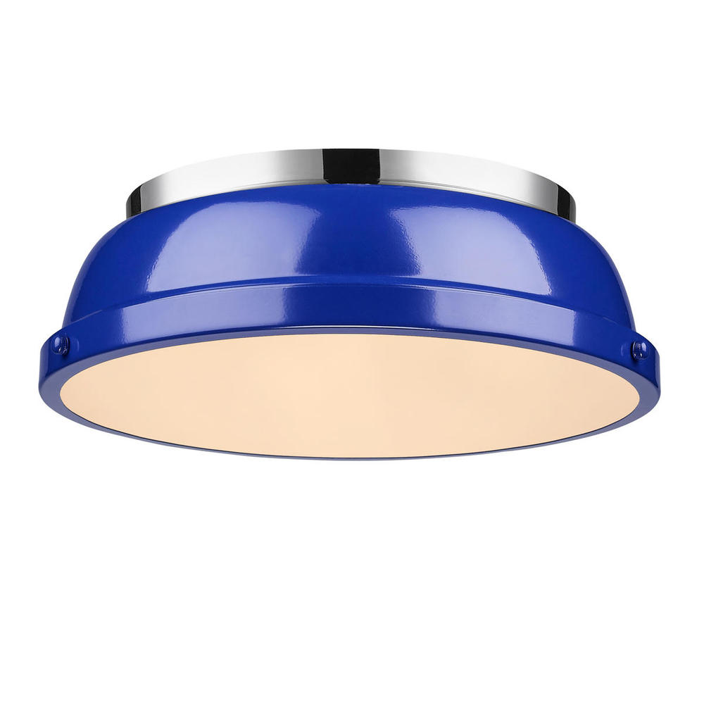 Duncan 14" Flush Mount in Chrome with a Blue Shade