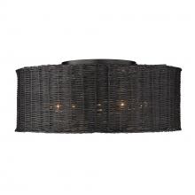  1084-5FM BLK-BW - Erma 5 Light Flush Mount in Matte Black with Black Wicker Shade