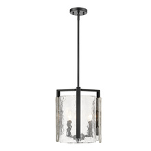  3164-3P BLK-HWG - Aenon 3 Light Pendant in Matte Black with Hammered Water Glass Shade