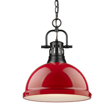  3602-L BLK-RD - Duncan 1 Light Pendant with Chain in Matte Black with a Red Shade