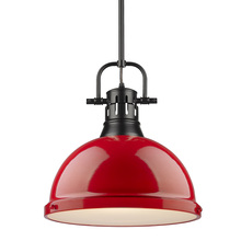  3604-L BLK-RD - Duncan 1 Light Pendant with Rod in Matte Black with a Red Shade