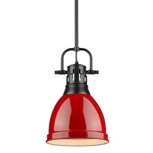  3604-S BLK-RD - Duncan Small Pendant with Rod in Matte Black with a Red Shade