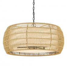 Golden 6805-6 BLK-NR - Everly 6 Light Chandelier in Matte Black with Natural Rattan Shade