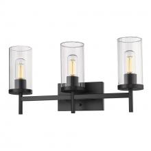 Golden 7011-BA3 BLK-CLR - Winslett 3 Light Bath Vanity in Matte Black with Ribbed Clear Glass Shades
