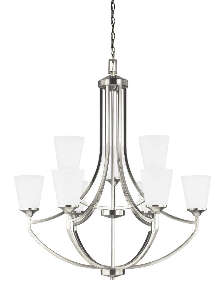 Hanford traditional 9-light LED indoor dimmable ceiling chandelier pendant light in brushed nickel s