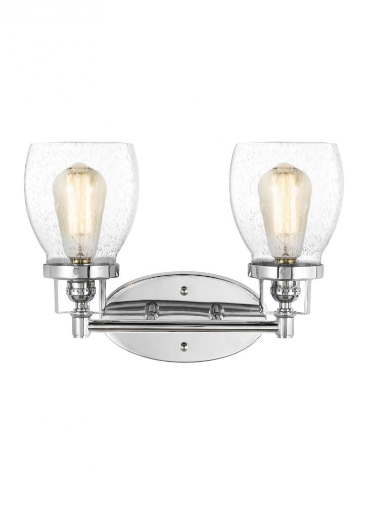 Belton transitional 2-light indoor dimmable bath vanity wall sconce in chrome silver finish with cle