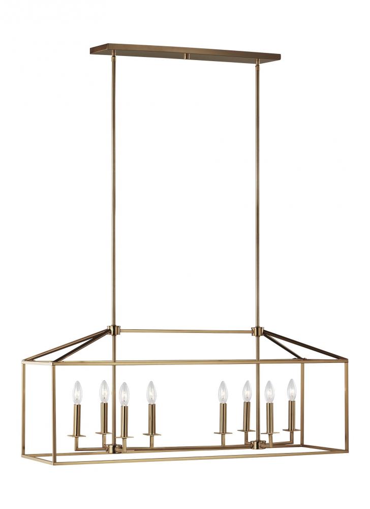 Perryton transitional 8-light indoor dimmable linear ceiling chandelier pendant light in satin brass