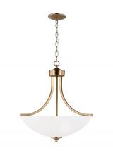 Generation Lighting 6616503-848 - Geary traditional indoor dimmable medium 3-light pendant in satin brass with a satin etched glass sh