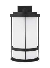  8890901-12 - Wilburn modern 1-light outdoor exterior extra large wall lantern sconce in black finish with satin e