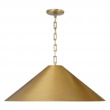  356712AD - 1-Light Metal Cone Pendant in Aged Brass with Painted Brass Interior and Rectangular Designer Chain