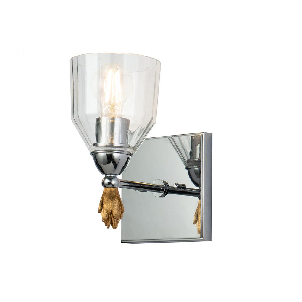 Felice 1 Light Wall Sconce In Polished Chrome With Gold Accents