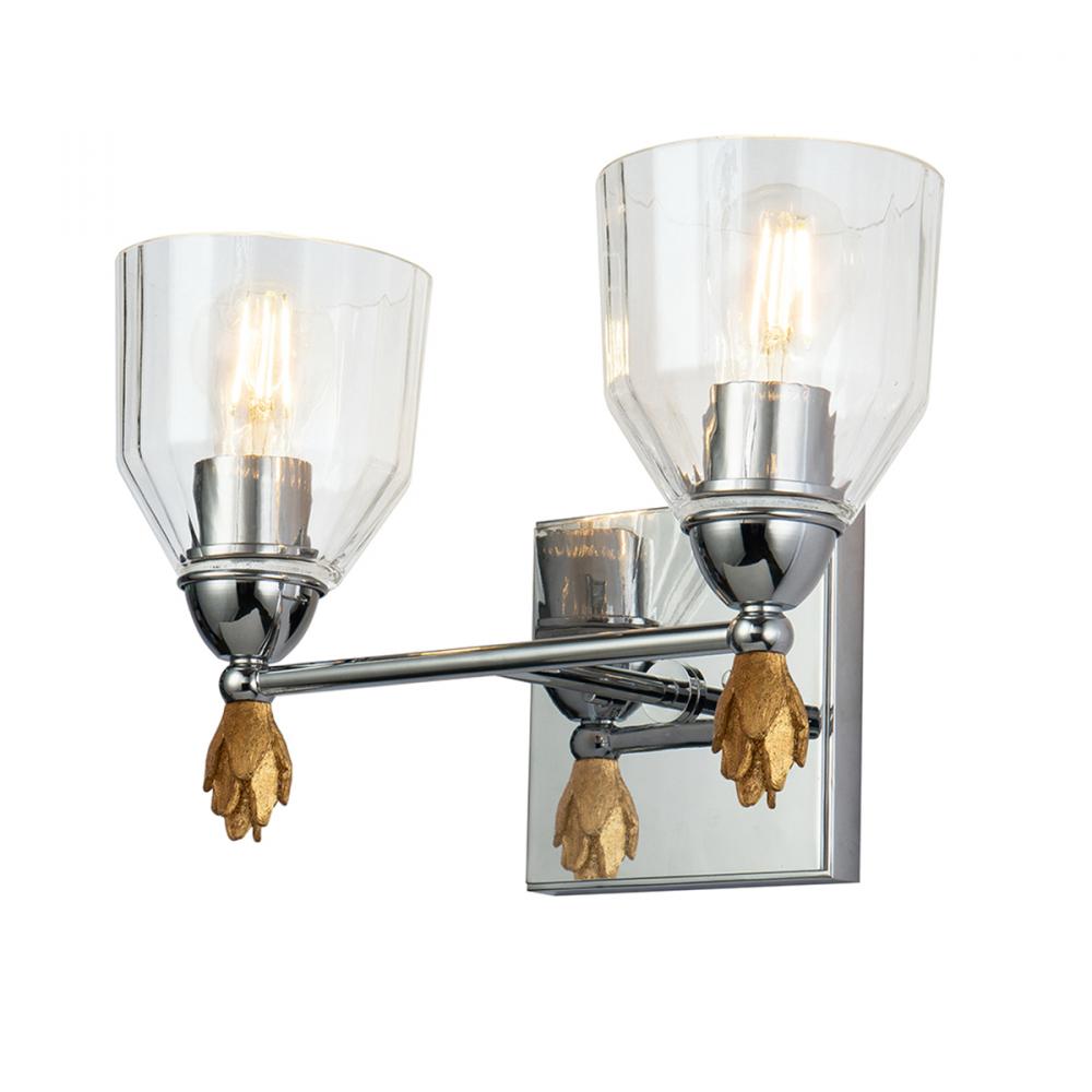 Felice 2 Light Vanity Light In Silver With Gold Accents