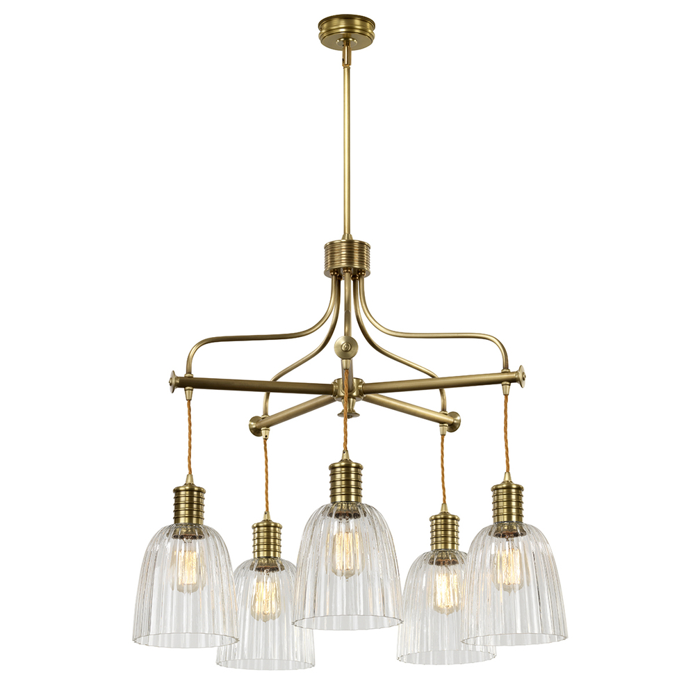 Douille Antique Brass Industrial Rustic chandelier with glass