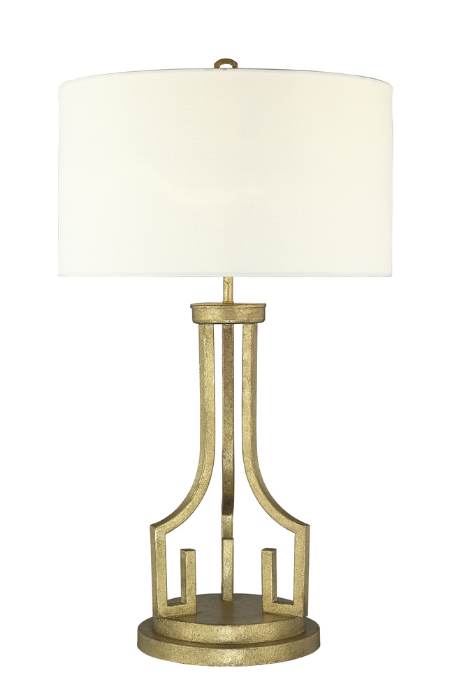 Lemuria Large Buffet Lamp In Distressed Gold And White Drum Shade