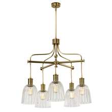 Lucas McKearn EL/DOUILLE5ABGS753 - Douille Antique Brass Industrial Rustic chandelier with glass