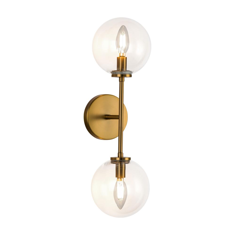 Cassia 20-in Aged Brass/Clear Glass 2 Lights Wall Vanity