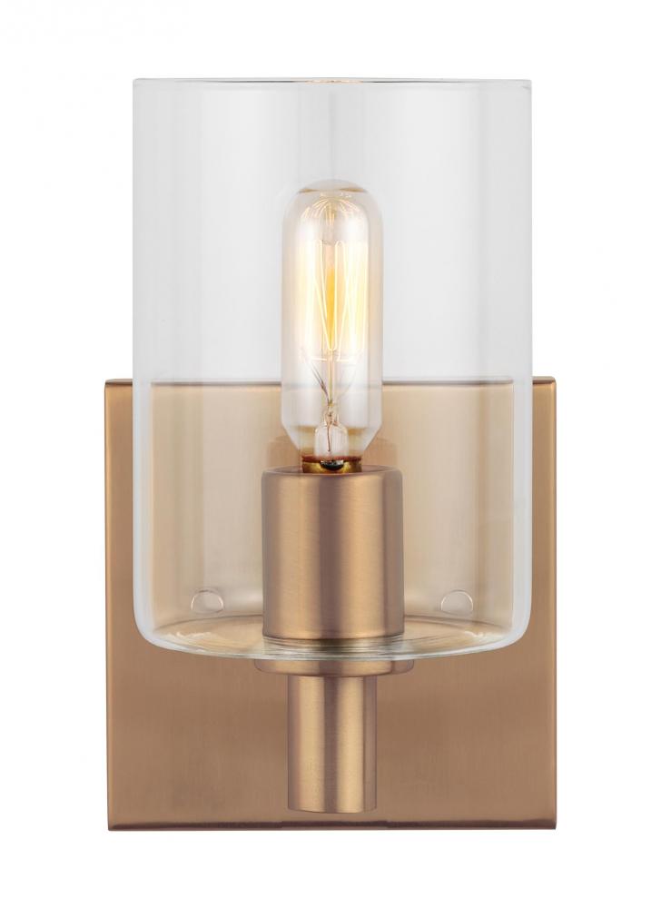 Fullton modern 1-light LED indoor dimmable bath vanity wall sconce in satin brass gold finish