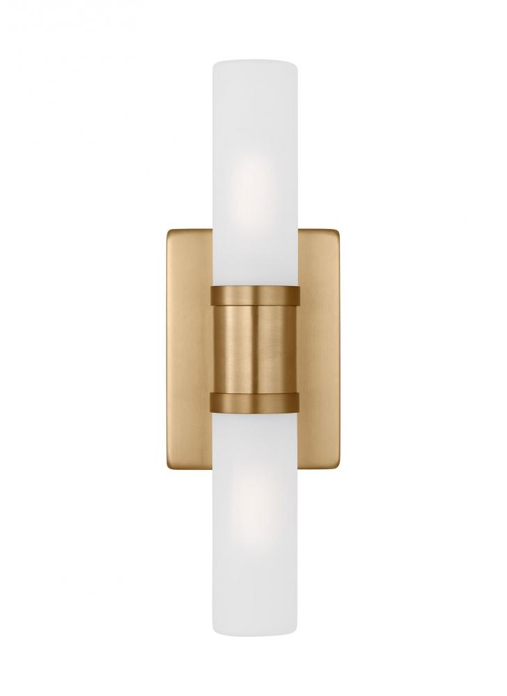 Keaton modern industrial 2-light indoor dimmable small bath vanity wall sconce in satin brass gold f