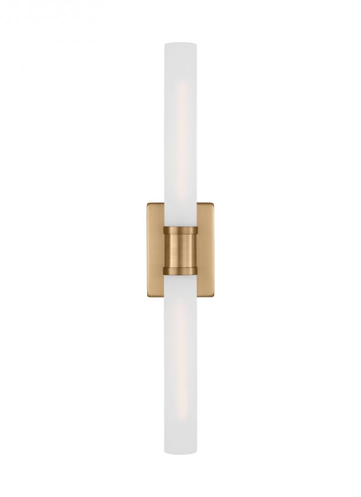 Keaton modern industrial 2-light indoor dimmable large bath vanity wall sconce in satin brass gold f