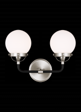 Visual Comfort & Co. Studio Collection 4487902-962 - Cafe mid-century modern 2-light indoor dimmable bath vanity wall sconce in brushed nickel silver fin