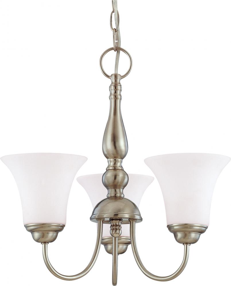 Dupont - 3 Light Chandelier with Satin White Glass - Brushed Nickel Finish