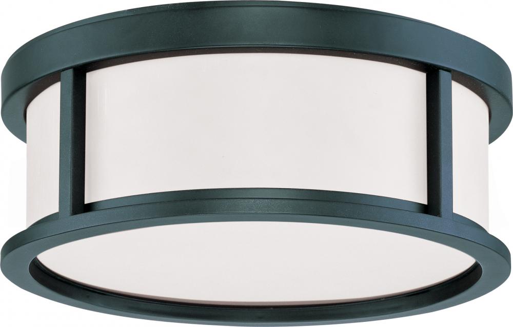 Odeon - 2 Light 13" Flush Dome with Satin White Glass - Aged Bronze Finish