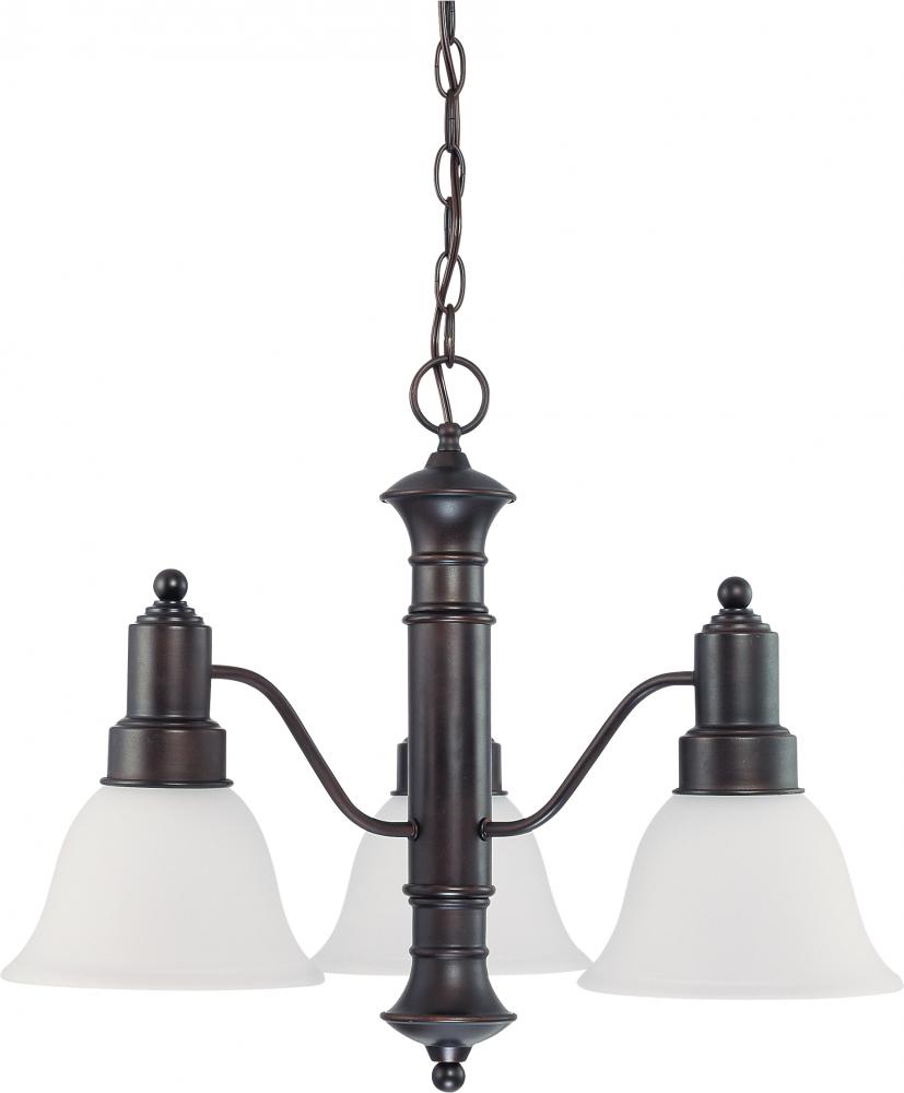 Gotham - 3 Light Chandelier with Frosted White Glass - Mahogany Bronze Finish