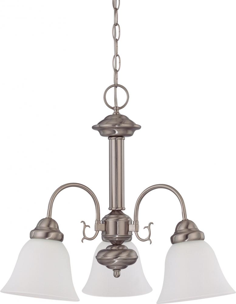 Ballerina - 3 Light Chandelier with Frosted White Glass - Brushed Nickel Finish