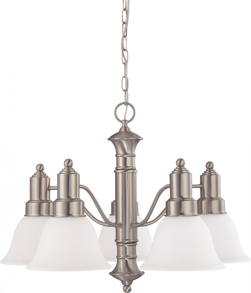 Gotham - 5 Light Chandelier with Frosted White Glass - Brushed Nickel Finish