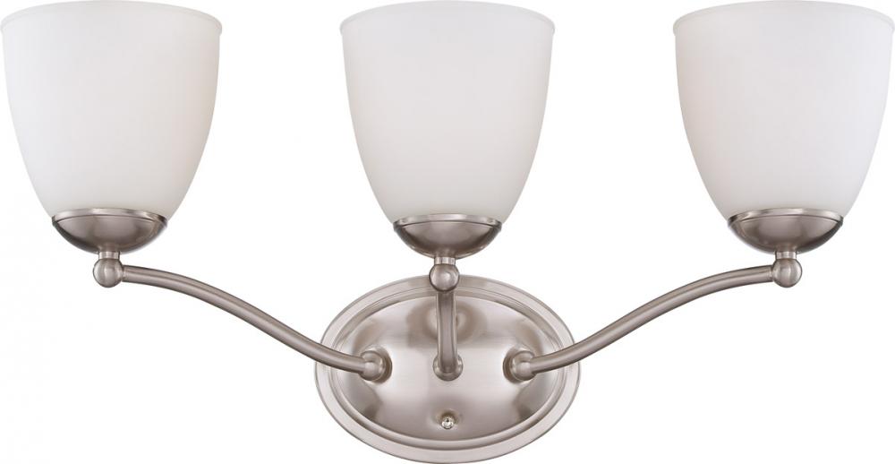 Patton - 3 Light Vanity with Frosted Glass - Brushed Nickel Finish